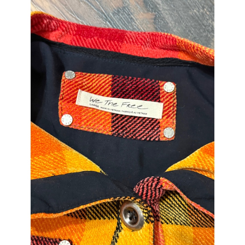 We The Free Free People Plaid Button Front Shirt Dress Orange Red Large L Long - Picture 6 of 7